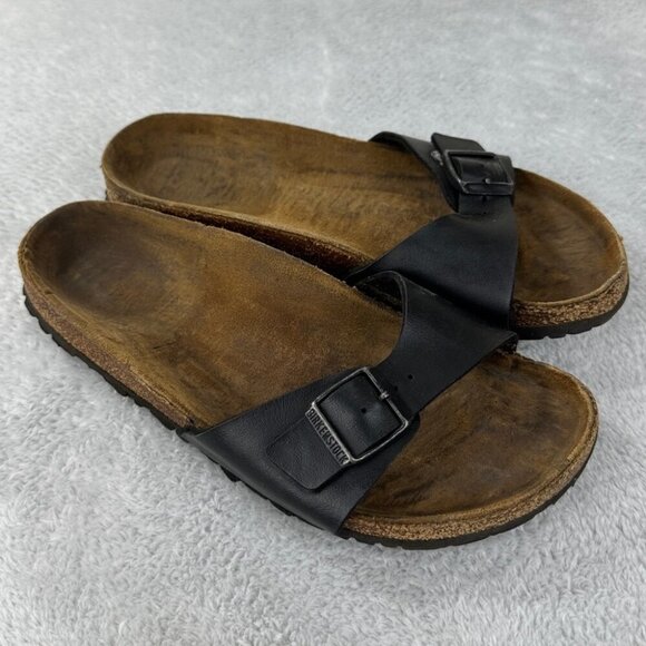Birkenstock Madrid Black Leather Sandals Women’s Size 40 EU - Picture 1 of 12